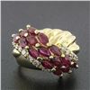 Image 2 : Vintage 14k Yellow Gold 3.32 ctw Marquise Blood Red Ruby Round Diamond Band Ring