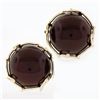 Image 1 : Vintage 14k Gold Large Domed Cabochon Carnelian Button Earrings & Detailed Frame