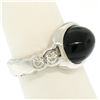 Image 1 : 18K White Gold Oval Bezel Set Black Onyx & Burnish Set Round Diamond Bubble Ring