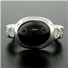 Image 5 : 18K White Gold Oval Bezel Set Black Onyx & Burnish Set Round Diamond Bubble Ring