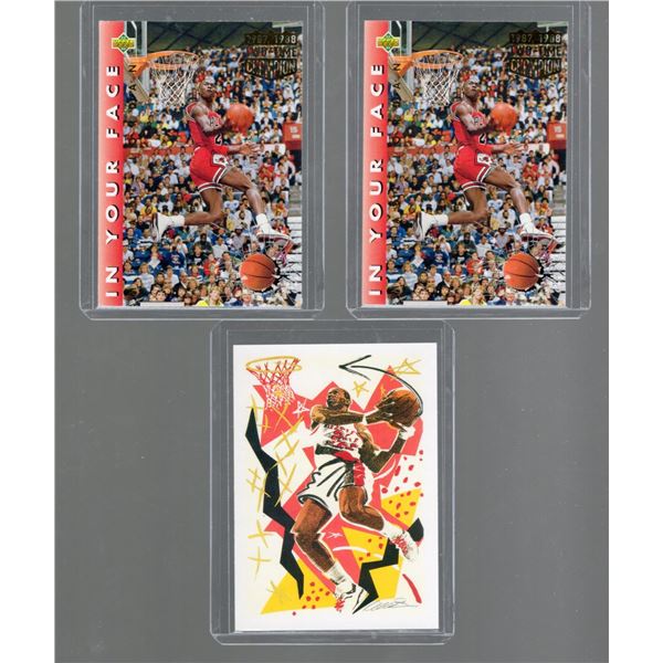 Lot of 2 Michael Jordan 1992 Upper Deck In Your Face #453 & 1 Clyde Drexler 1990 NBA Hoops Checklist