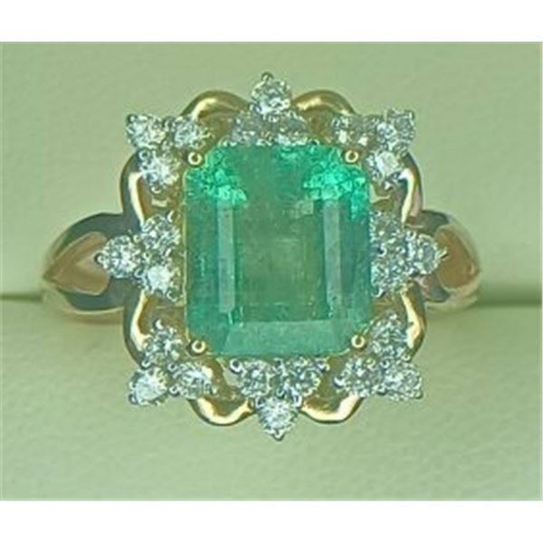 3.15 ct. Natural Emerald & Diamond Ring in 14k Yellow Gold