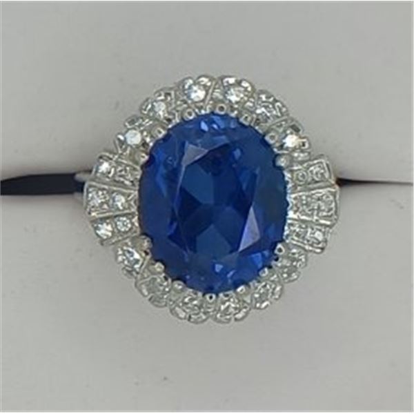 6.95 ct. Sapphire & Diamond Ring 14k White Gold