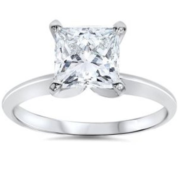 1.50 ct. Natural Princess Cut Diamond Solitaire Engagement Ring 14k White Gold