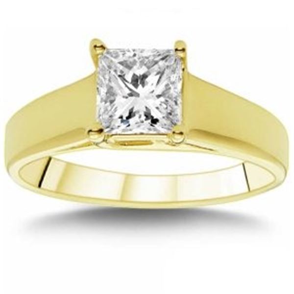 1.00 ct. Natural Princess Cut Diamond Solitaire Engagement Ring 14k Yellow Gold