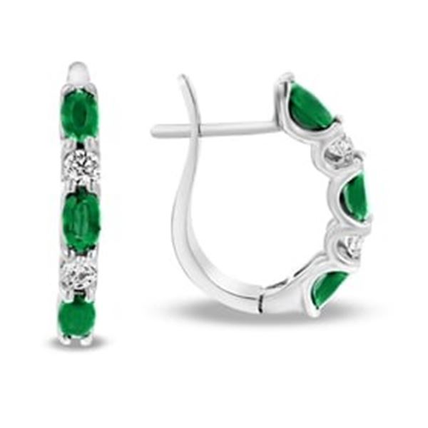 2.00 ct. Natural Emerald & Diamond Hoop Earrings in 14k White Gold