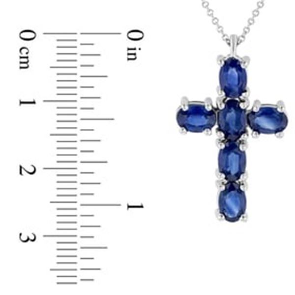3.30 ct. Natural Sapphire Cross Pendant & Necklace in 14K White Gold
