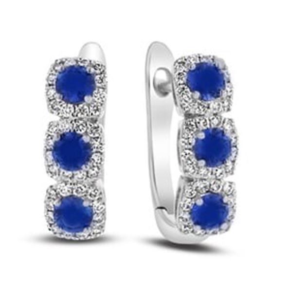 0.82 ct. Natural Diamond & Sapphire Hoop Earrings in 18K White Gold