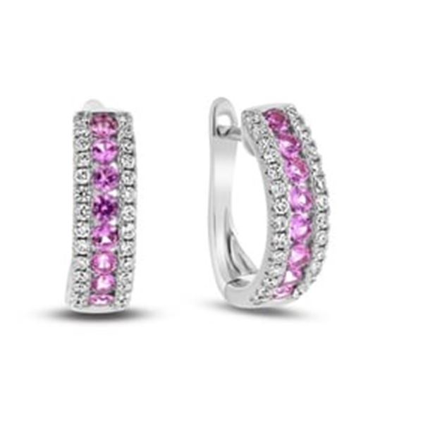 0.92 ct. Natural Diamond & Pink Sapphire Earrings in 18K White Gold