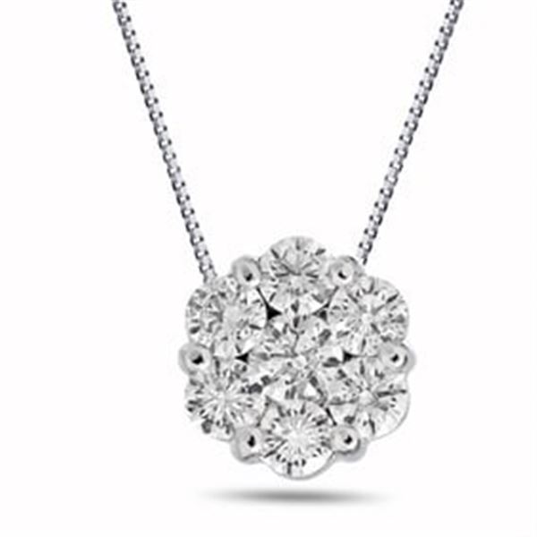 1.00 ct. Natural Diamond Cluster Pendant in 14K White Gold