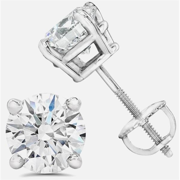 2.00 ct. Natural Round Diamond Screw Back Earrings in 14K White Gold