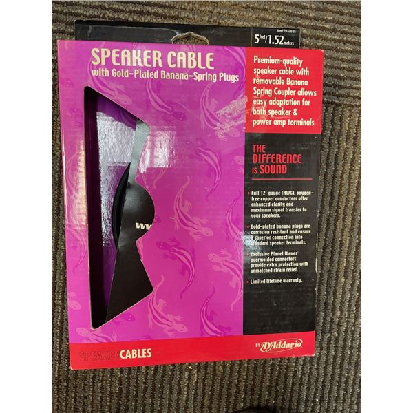 D'Addario Speaker Cable with Gold Plated Banana Spring Plug  5 feet length