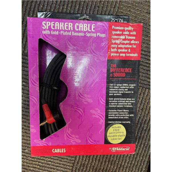 D'Addario Speaker Cable with Gold Plated Banana Spring Plug 25 feet length