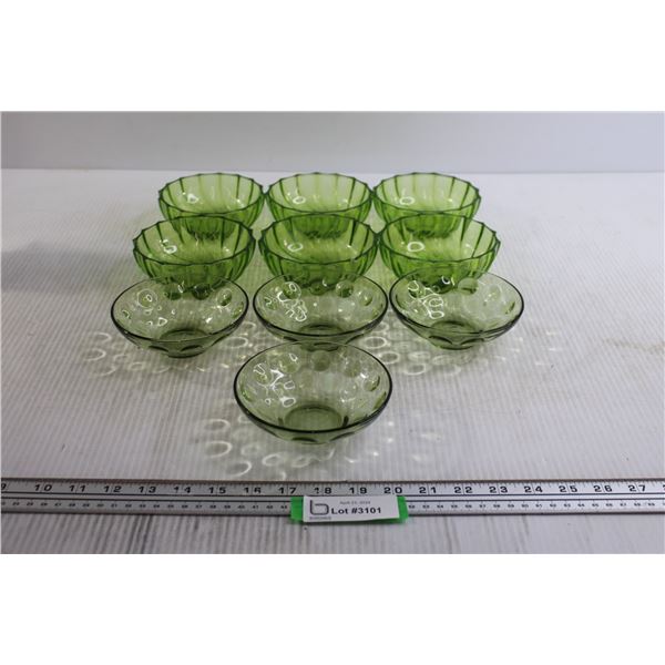 (10) Glass Green Bowls