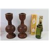 Image 7 : Wooden Candle Holders, Vases, Variety of Avon Products, Cologne, Musk, etc.