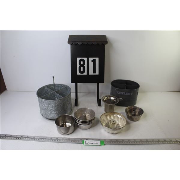 Metal Mailbox, Cutlery Organizer, Measuring Cup, Bakeware, Jello Mold, etc.