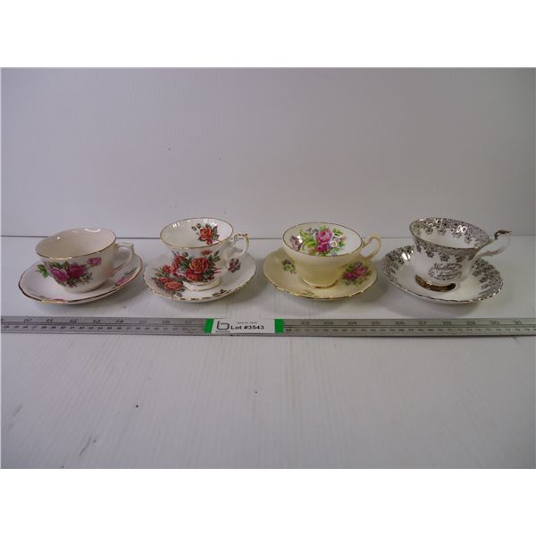 (4) Sets of Cups and Saucers- (2) are Royal Albert