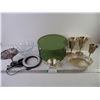 Image 1 : Lot of Misc. including Cake Rack,(3) Brass Goblets, Fruit Bowl, USB Light and more as pictured