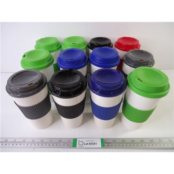 (12) Eco Cups with Silicone Lids and Sleeves