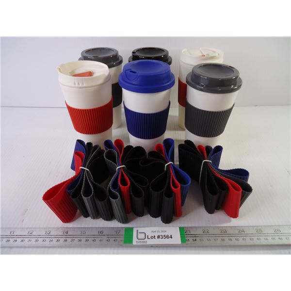 (6) Eco Cups with Silicone Lids and Sleeves and (4) Bundles of Sleeves