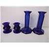 Image 4 : (2) Cobalt Blue Vases and (4) Candle Holders,(6) Shot Glasses and Foam Lake Sask. Plate