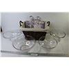Image 1 : Woven Wicker Basket (cloth lined) - (2) Pyrex Glass Mixing Bowls - (2) Glass Mixing Bowls - (4) Scen