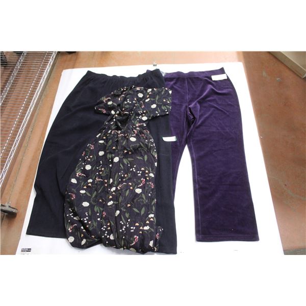 (1) Pair of Velor Slacks (size XXXL) (1) Pair of Slacks (size )- Flowered Dress (size )