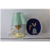 Image 1 : Vintage Lamp w/Shade - Works (Crack in Bottom Jewelry Tray), Angel Cross-stich Wall Art