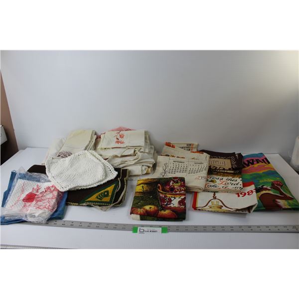 Lot of: Vintage Cloth Calendars, Sewing Material, Poker Felt Pad, Misc.
