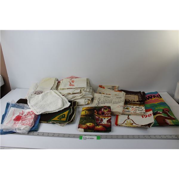 Lot of: Vintage Cloth Calendars, Sewing Material, Poker Felt Pad, Misc.