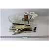 Image 1 : Glass Bowls, Sugar Bowl, Syrup Dispensers, Cups, Electric Knife, Wristwatch