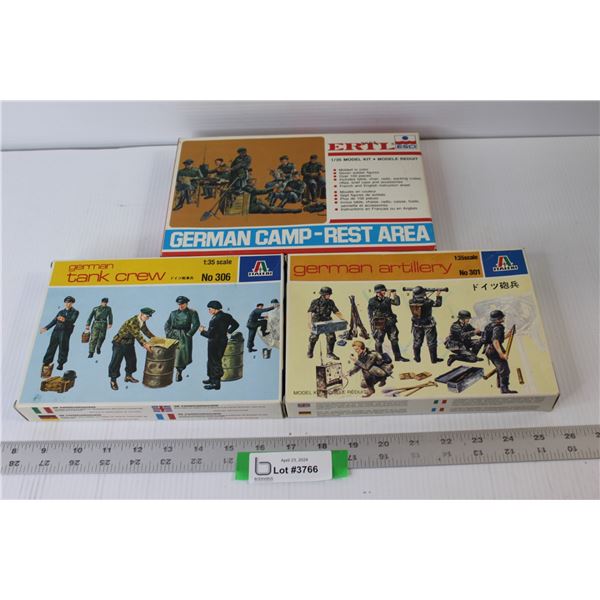 (3) Model Kits - German Artillery; German Tank Crew; German Camp Rest Area (Partial)