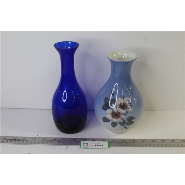 Ceramic Flower print Vase - Blue Glass Vase