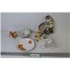 Image 1 : (2) Crystal Glass Knife Rests - Ceramic Cat Spoon Rest - Iridescent Dish - Saucer - Occupied Bull Do