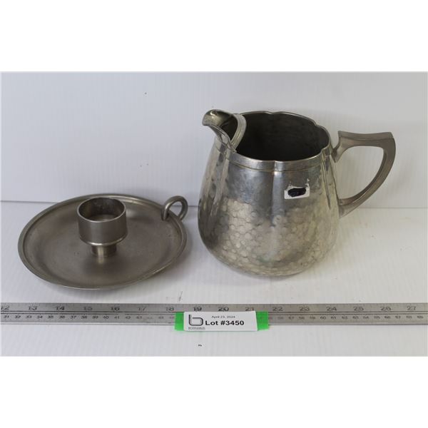 Metal Pewter Pitcher & Candle Finger Dish