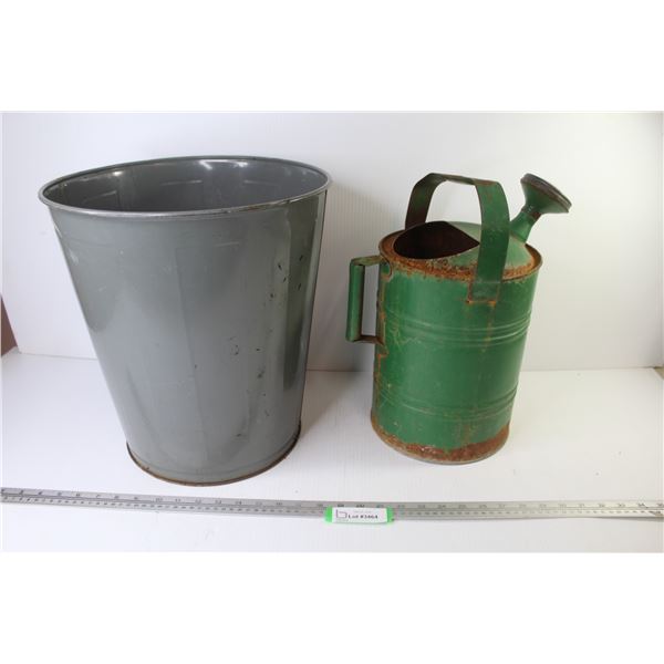 Vintage Metal Class Room Garbage Can - Vintage watering Can (some Rusting)