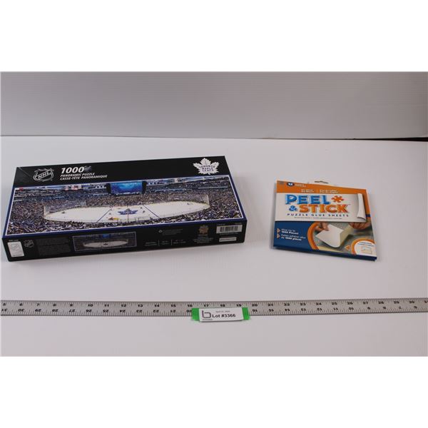 1000pc NHL Panoramic Puzzle  Toronto Maple Leafs  & Peel and Stick Puzzle Glue Sheets Package (Both 