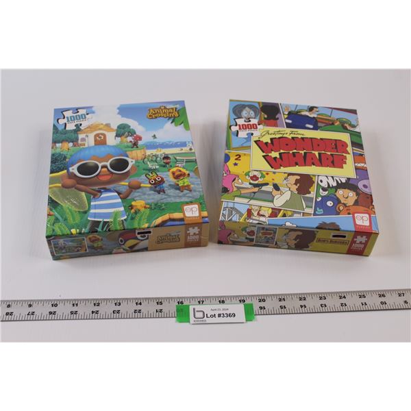 (2) The Ops 1000pc Puzzles -  Greetings from Windsor Wharf  &  Animal Crossing  (Both NIB)