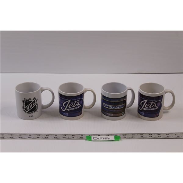 (3) NHL/CFL Branded Ceramic Coffee Mugs - NHL, Winnipeg Jets & Winnipeg Blue Bombers