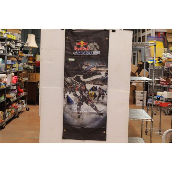 Doubled Sided  Red Bull  Crashed Ice 58  Long 23 1/2  Wide Poster Flag Wall Hanging - Roller Derby o