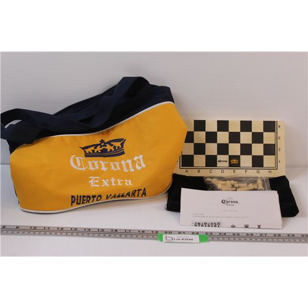 Corona Extra Canvas Beach Bag & Corona Extra Complete Wooden Chess Set