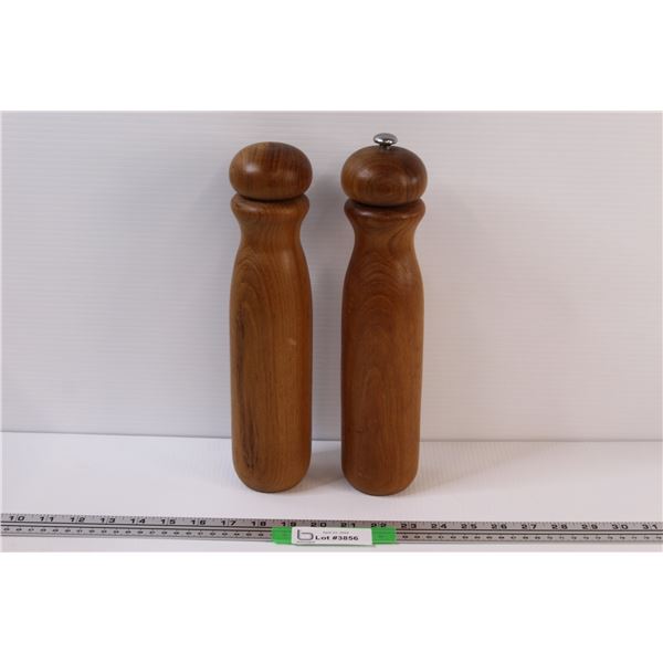 Vintage Solid Teak wood Large 12  Salt Shaker & Peppermill- Made in Thailand