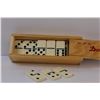 Image 2 : Dominoes Set in Wooden Storage Box - 1 Domino is Missing 27/28 Count