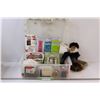 Image 1 : 15.5 Litre Rubbermaid Storage Box Filled with Sewing Accessories & Monkey Stuffy