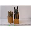 Image 1 : (18) Wooden Block with 6 Steak Knives & 2-Tiered Wooden Block with 9 Knives & Scissors