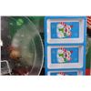 Image 7 : (7) 3 - Large Glass Holiday Platters In Boxes; 3 - Tin Christmas Items; Chrome Plane Bank