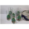 Image 2 : (9) 6 - Christmas Themed Glass Tumblers; Crokery Covered Pot; Chipped Large Mug