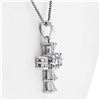 Image 3 : Petite 18K White Gold .37 ctw Round & Baguette Cut Diamond Cross Pendant w/ Chai