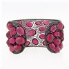 Image 3 : 18k Gold GIA Oval Cabochon Rubellite Tourmaline Black Diamond Wide Cuff Bracelet