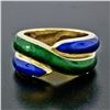 Image 2 : Vintage Solid 18K Yellow Gold Blue & Green Enamel Wide Intertwined Band Ring